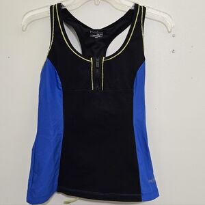 BEBE SPORT size Small Zip Drawstring Ruching Activewear Tank Black Blue